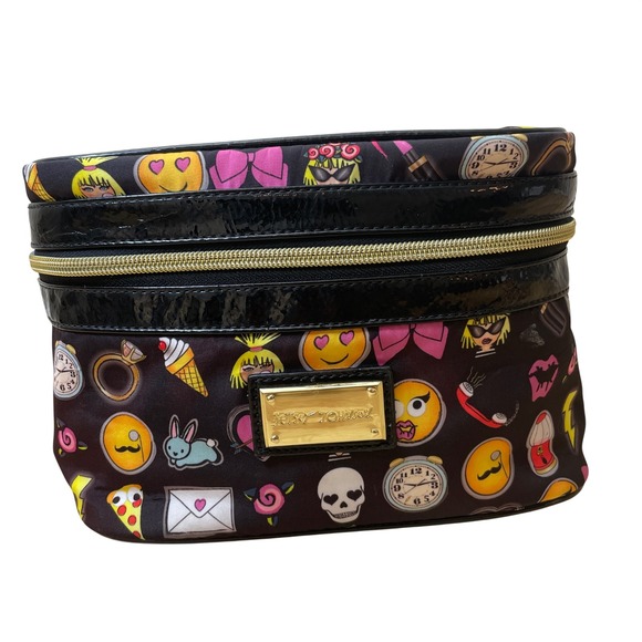 Betsey Johnson Handbags - Betsey Johnson Cosmetic Bag Black Emoji Print Top Handle Zipper Pouch
